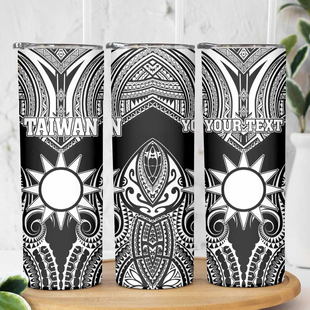 Personalised Taiwan Skinny Tumbler Austronesian Tribal Tattoo Black - Polynesian Pride