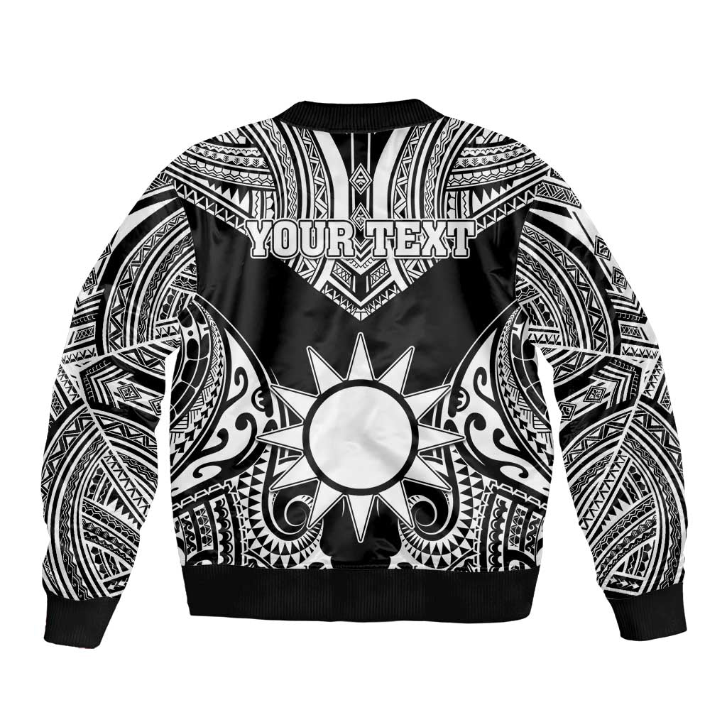 Personalised Taiwan Sleeve Zip Bomber Jacket Austronesian Tribal Tattoo Black - Polynesian Pride