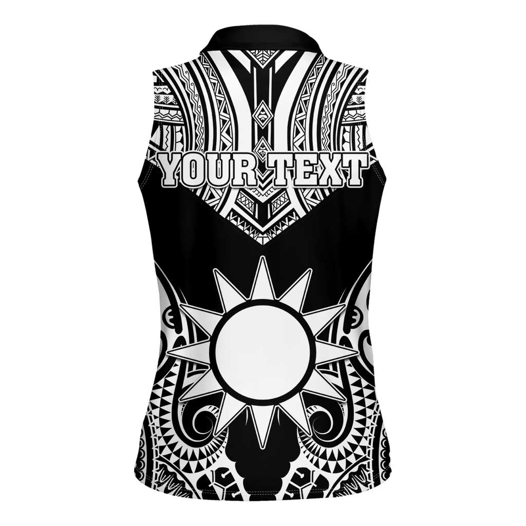 Personalised Taiwan Women Sleeveless Polo Shirt Austronesian Tribal Tattoo Black - Polynesian Pride
