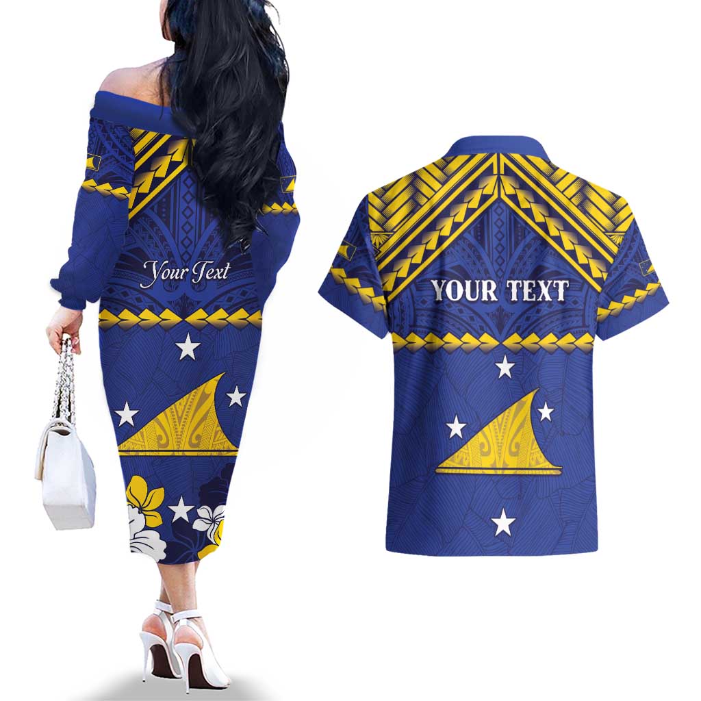 Personalised Tokelau Happy Tokehega Day Couples Matching Off The Shoulder Long Sleeve Dress and Hawaiian Shirt Polynesian Tribal Tattoo