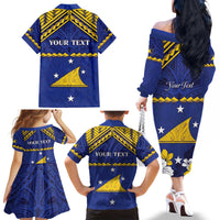 Personalised Tokelau Happy Tokehega Day Family Matching Off The Shoulder Long Sleeve Dress and Hawaiian Shirt Polynesian Tribal Tattoo