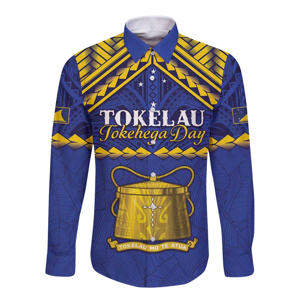 Personalised Tokelau Happy Tokehega Day Long Sleeve Button Shirt Polynesian Tribal Tattoo