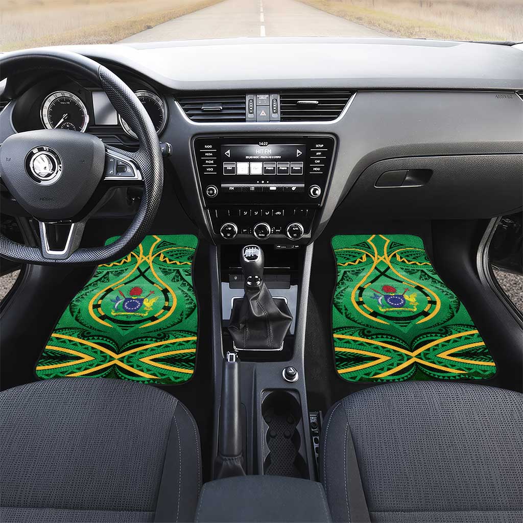 Cook Islands Constitution Day Car Mats 60th Anniversary LT05 Set 2pcs - Front Green - Polynesian Pride