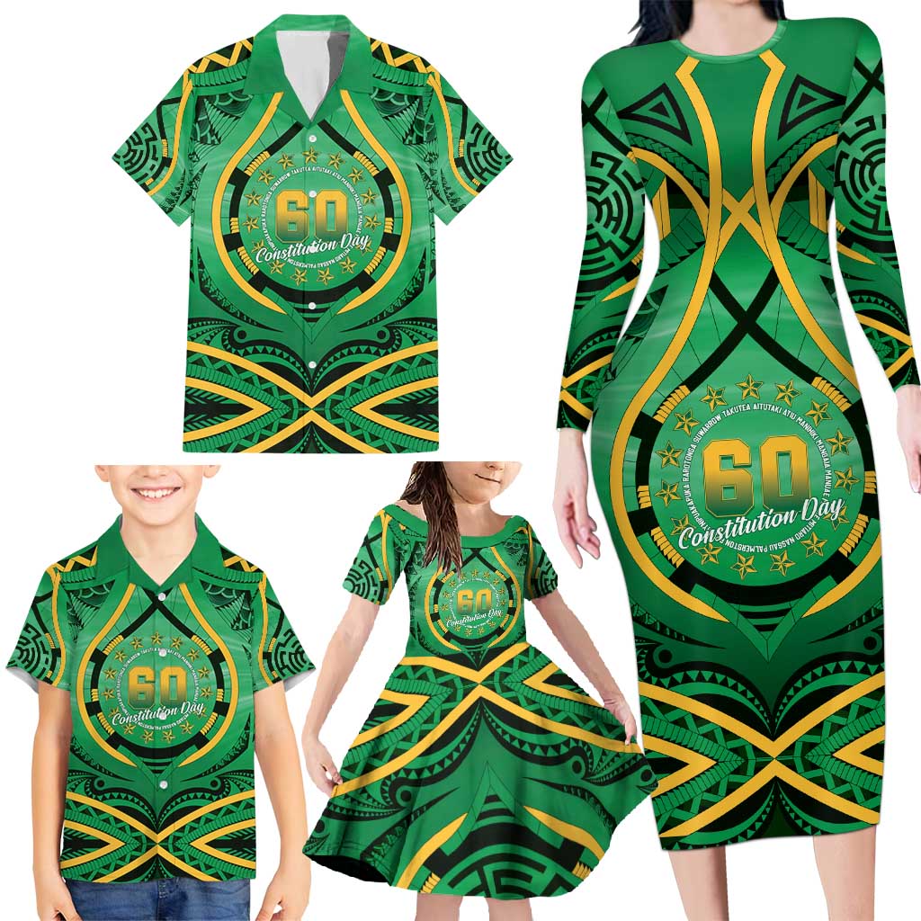 Cook Islands Constitution Day Family Matching Long Sleeve Bodycon Dress and Hawaiian Shirt 60th Anniversary - Polynesian Pride