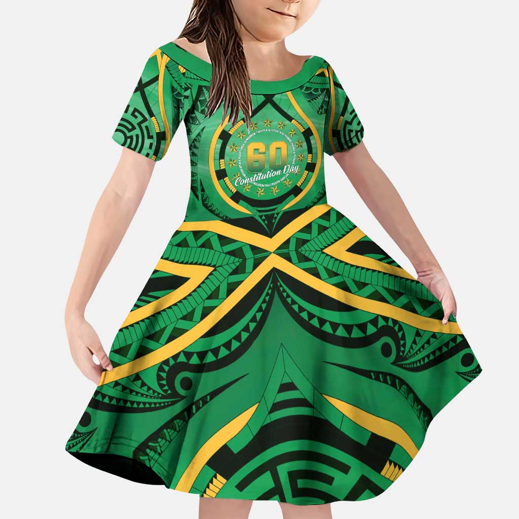 Cook Islands Constitution Day Family Matching Puletasi and Hawaiian Shirt 60th Anniversary LT05 Daughter's Dress Green - Polynesian Pride