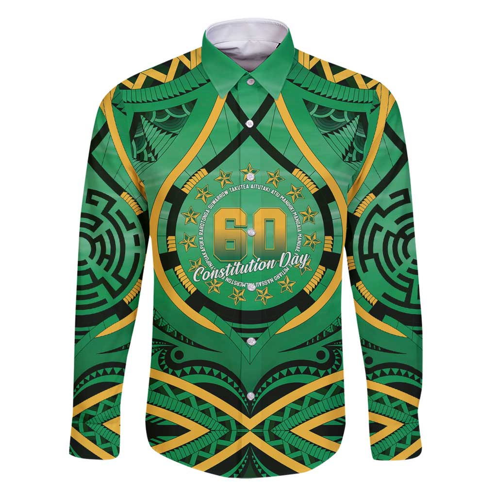 Cook Islands Constitution Day Family Matching Puletasi and Hawaiian Shirt 60th Anniversary LT05 Dad's Shirt - Long Sleeve Green - Polynesian Pride