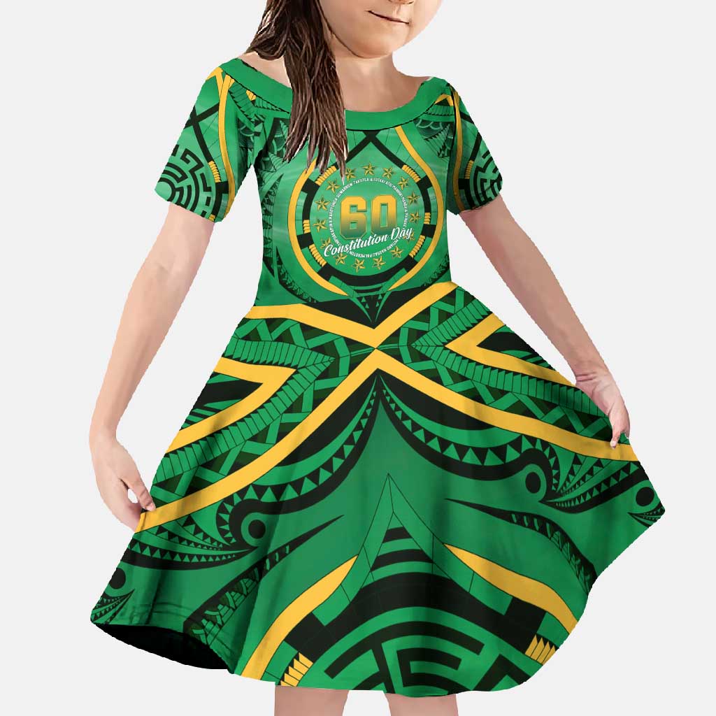 Cook Islands Constitution Day Family Matching Summer Maxi Dress and Hawaiian Shirt 60th Anniversary LT05 Daughter's Dress Green - Polynesian Pride