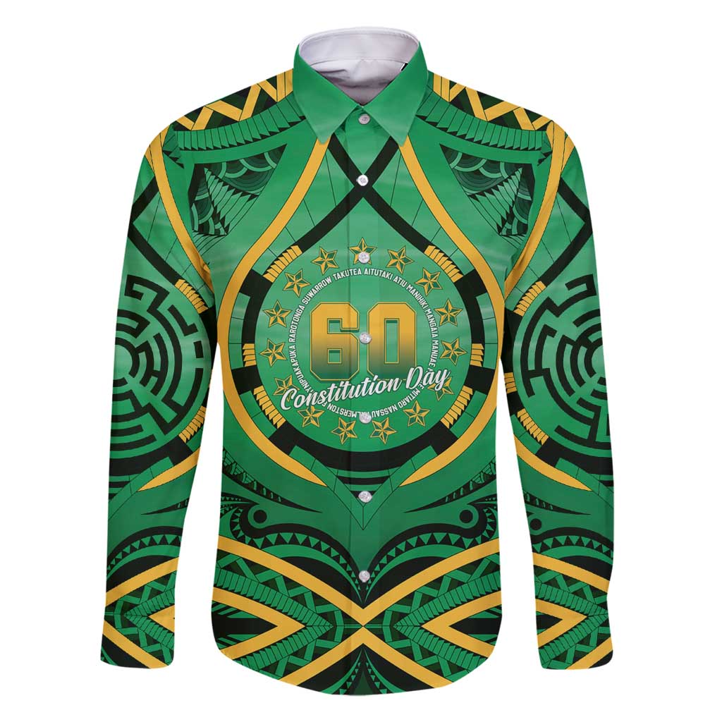 Cook Islands Constitution Day Family Matching Summer Maxi Dress and Hawaiian Shirt 60th Anniversary LT05 Dad's Shirt - Long Sleeve Green - Polynesian Pride