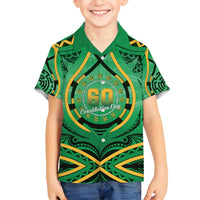 Cook Islands Constitution Day Family Matching Summer Maxi Dress and Hawaiian Shirt 60th Anniversary LT05 Son's Shirt Green - Polynesian Pride