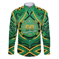 Cook Islands Constitution Day Family Matching Tank Maxi Dress and Hawaiian Shirt 60th Anniversary LT05 Dad's Shirt - Long Sleeve Green - Polynesian Pride