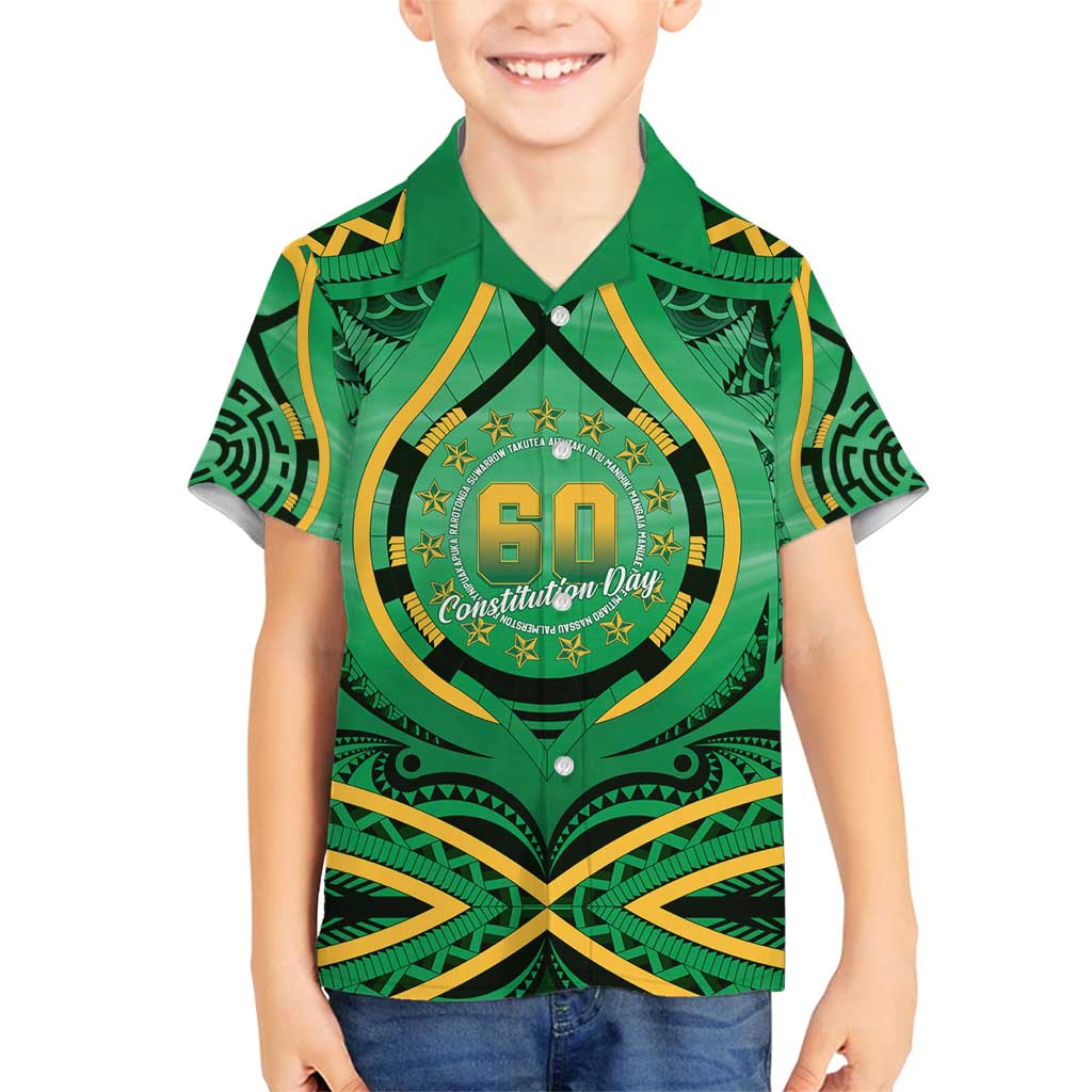 Cook Islands Constitution Day Family Matching Tank Maxi Dress and Hawaiian Shirt 60th Anniversary LT05 Son's Shirt Green - Polynesian Pride