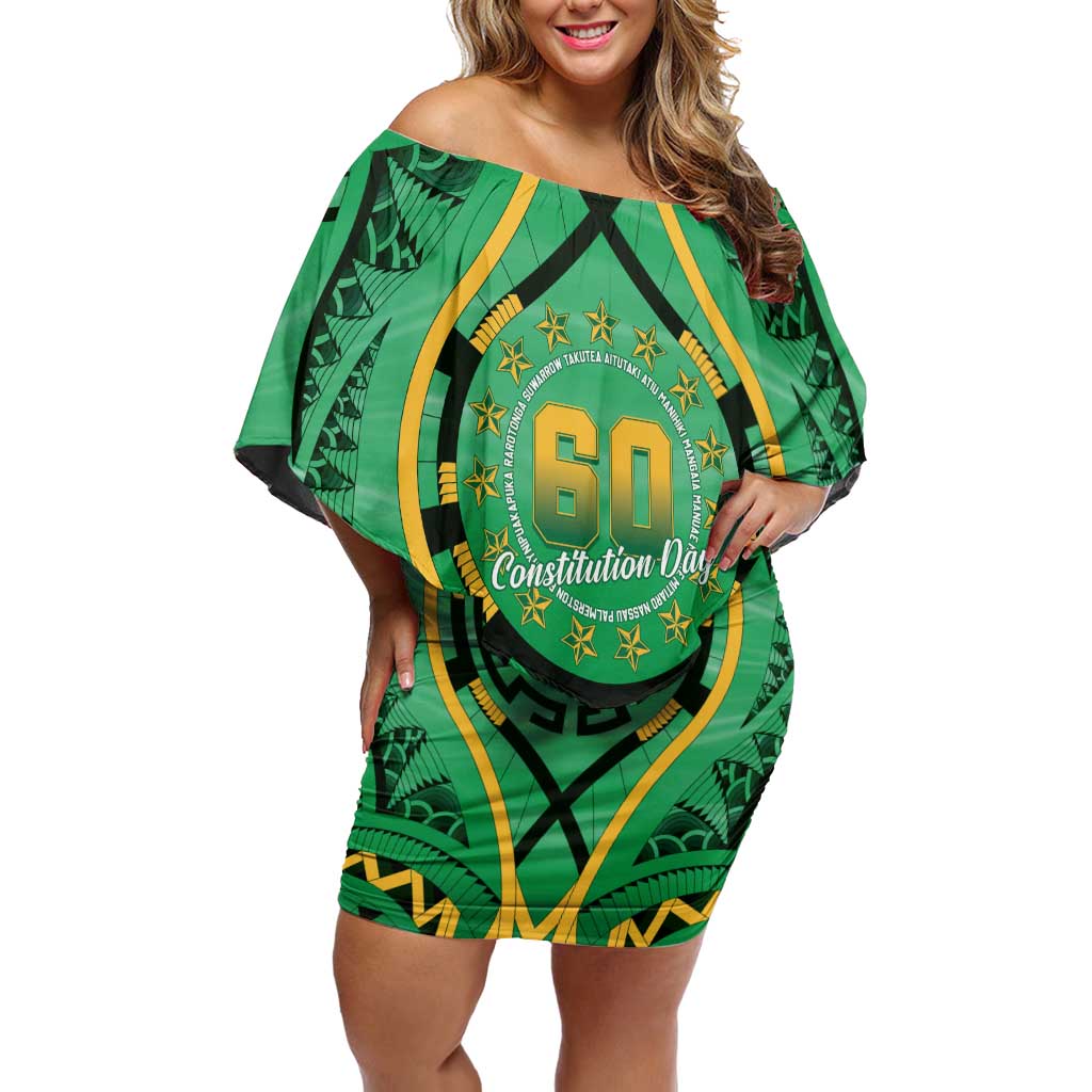 Cook Islands Constitution Day Off Shoulder Short Dress 60th Anniversary - Polynesian Pride