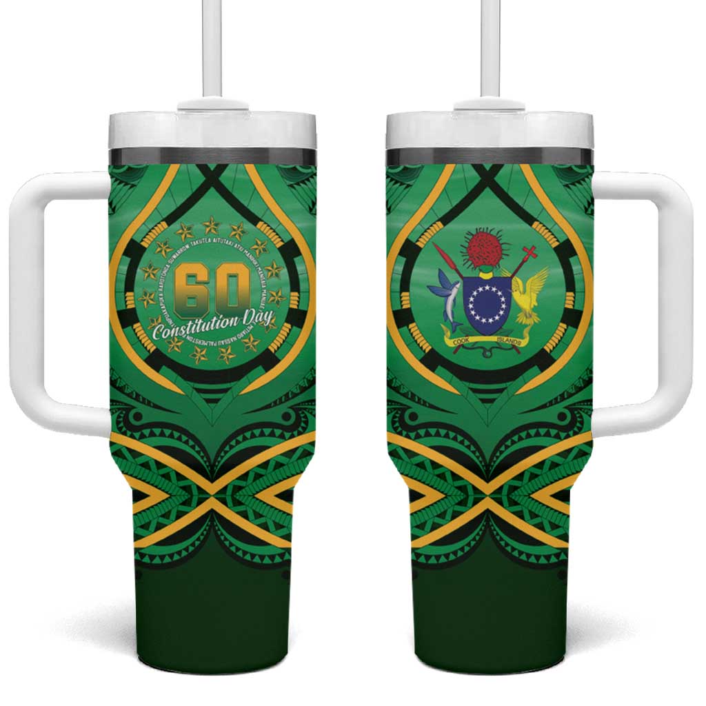Cook Islands Constitution Day Tumbler With Handle 60th Anniversary LT05 One Size: 40 oz Green - Polynesian Pride