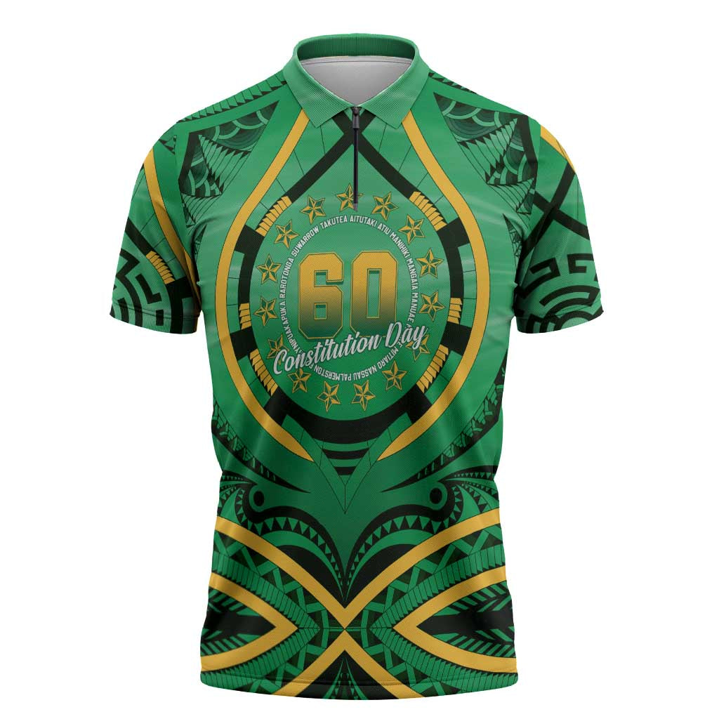 Cook Islands Constitution Day Zipper Polo Shirt 60th Anniversary - Polynesian Pride