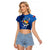 Personalized Tonga Vavau Raglan Cropped T Shirt Humpback Whale Coat Of Arms With Ngatu Pattern LT05 Female Blue - Polynesian Pride
