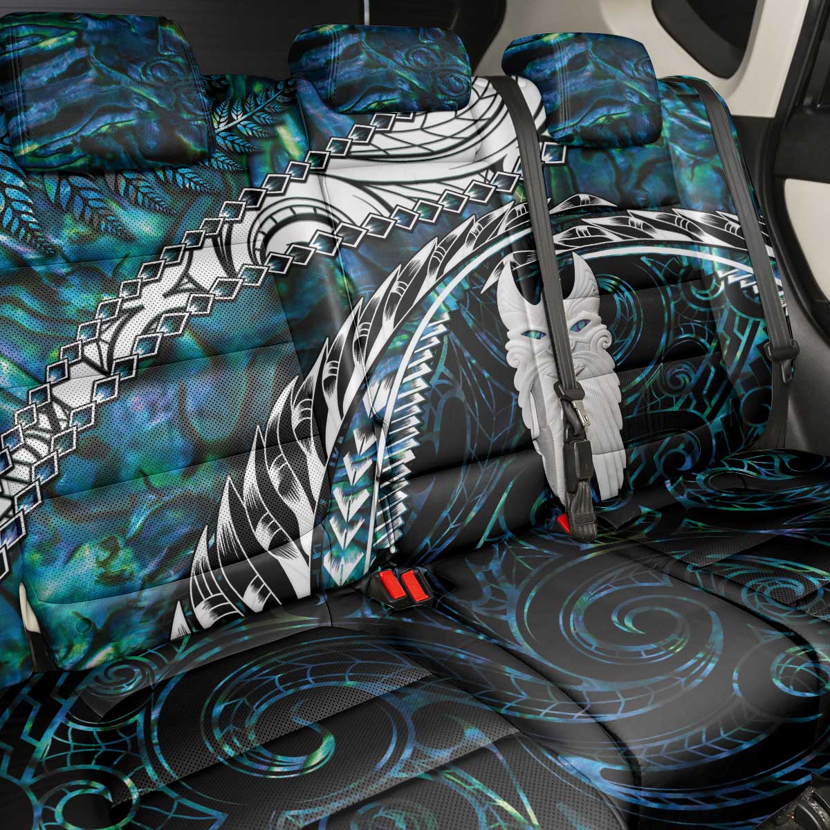 New Zealand Aotearoa Back Car Seat Cover Maori Hei Rehua Paua Shell Glitter Green