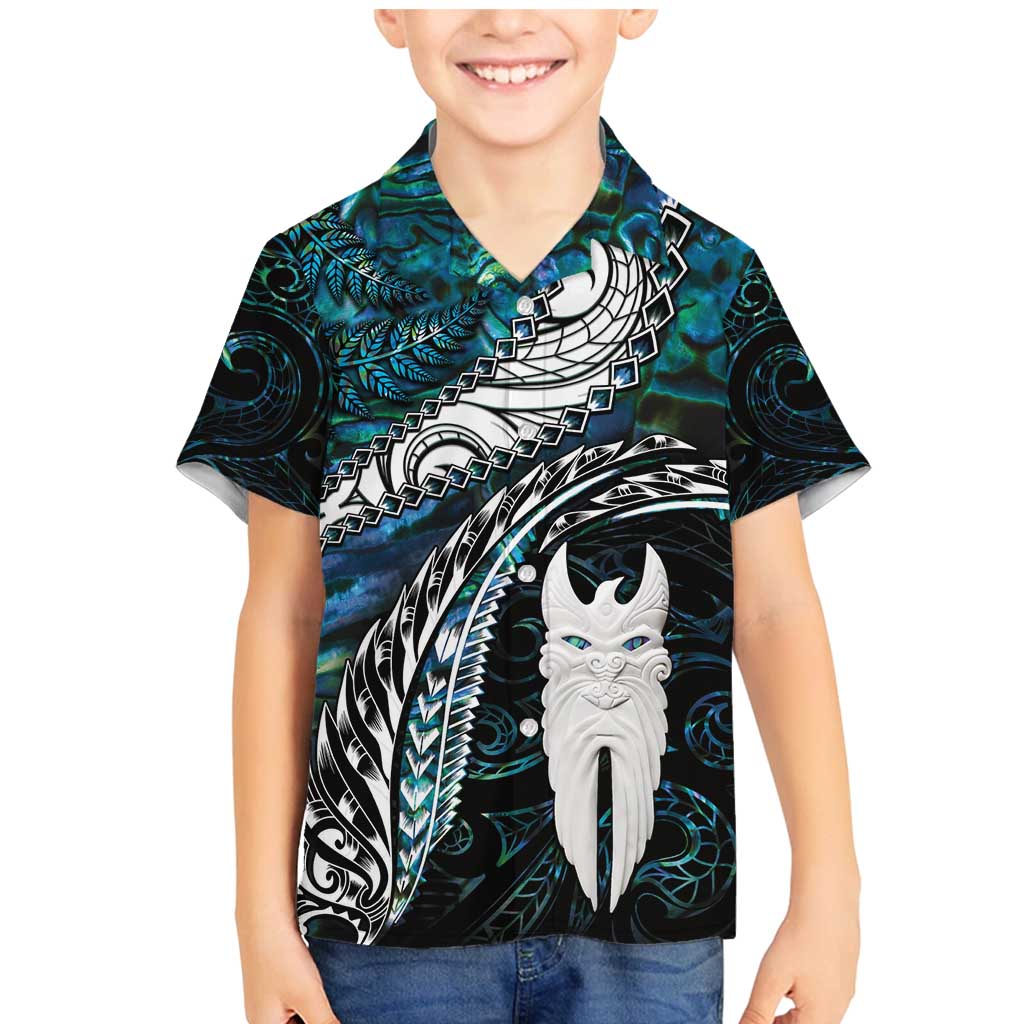 New Zealand Aotearoa Family Matching Mermaid Dress and Hawaiian Shirt Maori Hei Rehua Paua Shell Glitter Green LT05 Son's Shirt Green - Polynesian Pride
