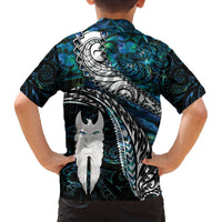 New Zealand Aotearoa Family Matching Off Shoulder Short Dress and Hawaiian Shirt Maori Hei Rehua Paua Shell Glitter Green LT05 - Polynesian Pride