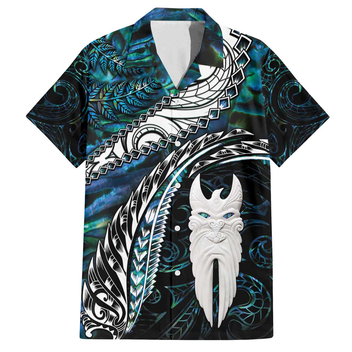 New Zealand Aotearoa Family Matching Puletasi and Hawaiian Shirt Maori Hei Rehua Paua Shell Glitter Green LT05 Dad's Shirt - Short Sleeve Green - Polynesian Pride