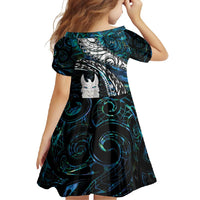 New Zealand Aotearoa Family Matching Short Sleeve Bodycon Dress and Hawaiian Shirt Maori Hei Rehua Paua Shell Glitter Green LT05 - Polynesian Pride