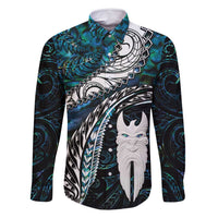 New Zealand Aotearoa Family Matching Summer Maxi Dress and Hawaiian Shirt Maori Hei Rehua Paua Shell Glitter Green LT05 Dad's Shirt - Long Sleeve Green - Polynesian Pride