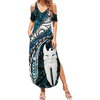 New Zealand Aotearoa Family Matching Summer Maxi Dress and Hawaiian Shirt Maori Hei Rehua Paua Shell Glitter Green LT05 Mom's Dress Green - Polynesian Pride