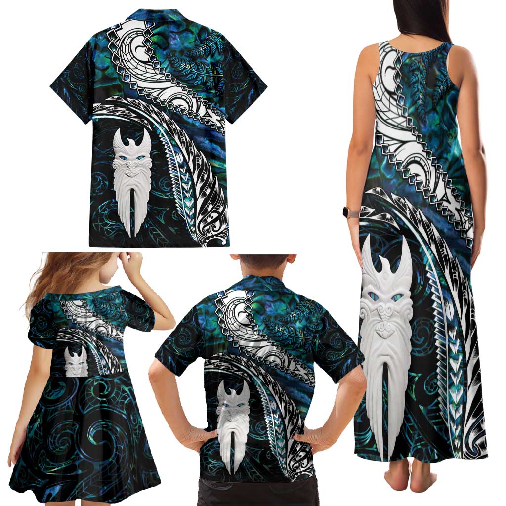 New Zealand Aotearoa Family Matching Tank Maxi Dress and Hawaiian Shirt Maori Hei Rehua Paua Shell Glitter Green LT05 - Polynesian Pride