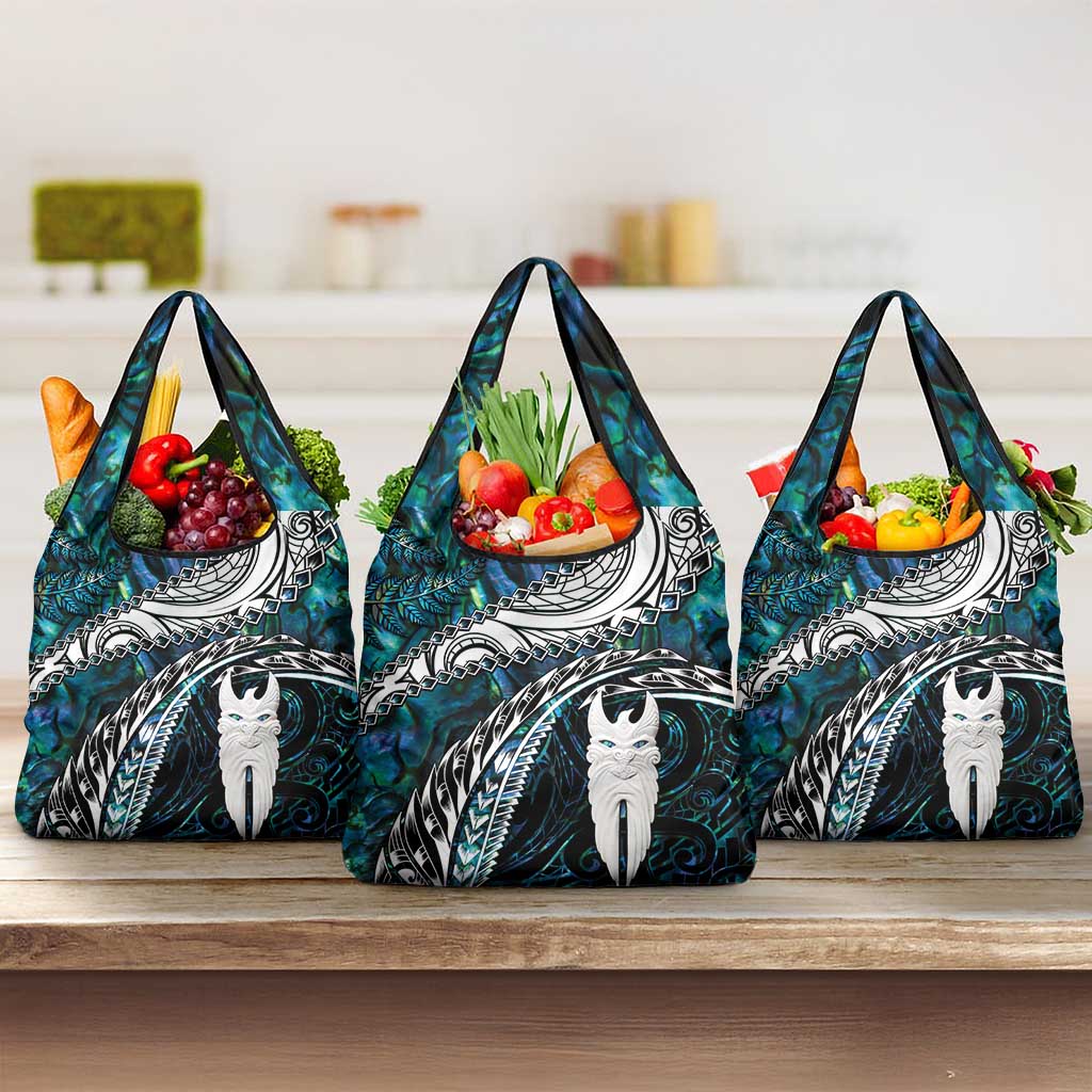 New Zealand Aotearoa Grocery Bag Maori Hei Rehua Paua Shell Glitter Green LT05 3-pack One Size Green - Polynesian Pride