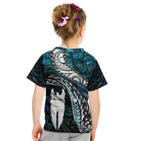 New Zealand Aotearoa Kid T Shirt Maori Hei Rehua Paua Shell Glitter Green LT05 - Polynesian Pride