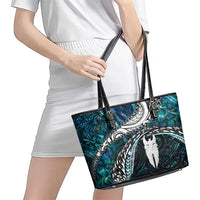 New Zealand Aotearoa Leather Tote Bag Maori Hei Rehua Paua Shell Glitter Green LT05 - Polynesian Pride