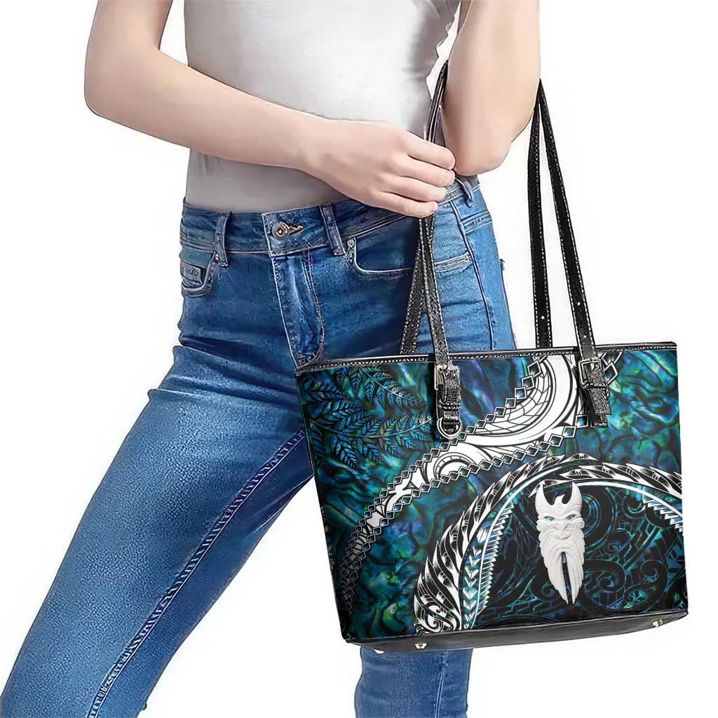 New Zealand Aotearoa Leather Tote Bag Maori Hei Rehua Paua Shell Glitter Green LT05 - Polynesian Pride