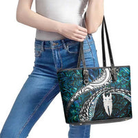 New Zealand Aotearoa Leather Tote Bag Maori Hei Rehua Paua Shell Glitter Green LT05 - Polynesian Pride