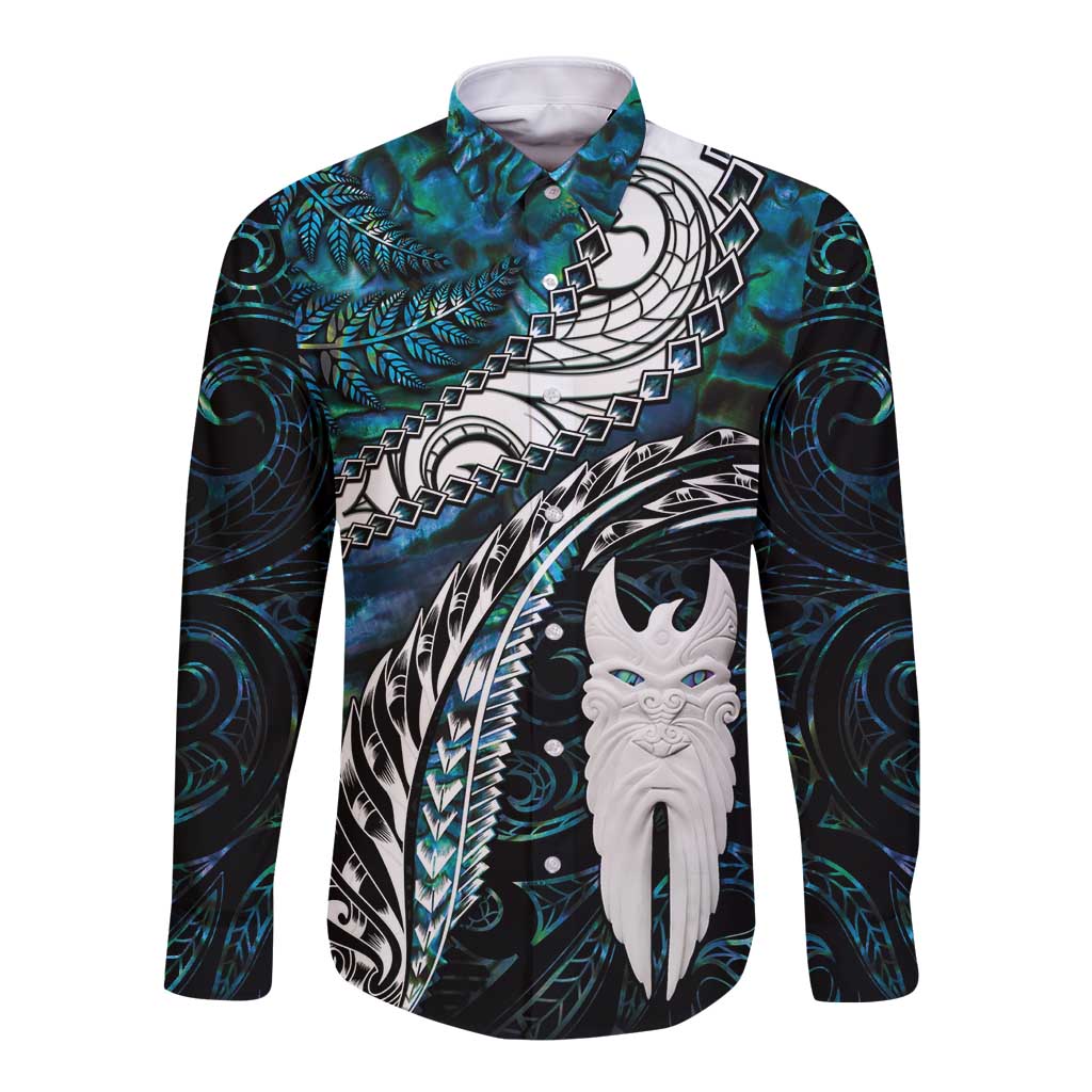 New Zealand Aotearoa Long Sleeve Button Shirt Maori Hei Rehua Paua Shell Glitter Green LT05 Unisex Green - Polynesian Pride