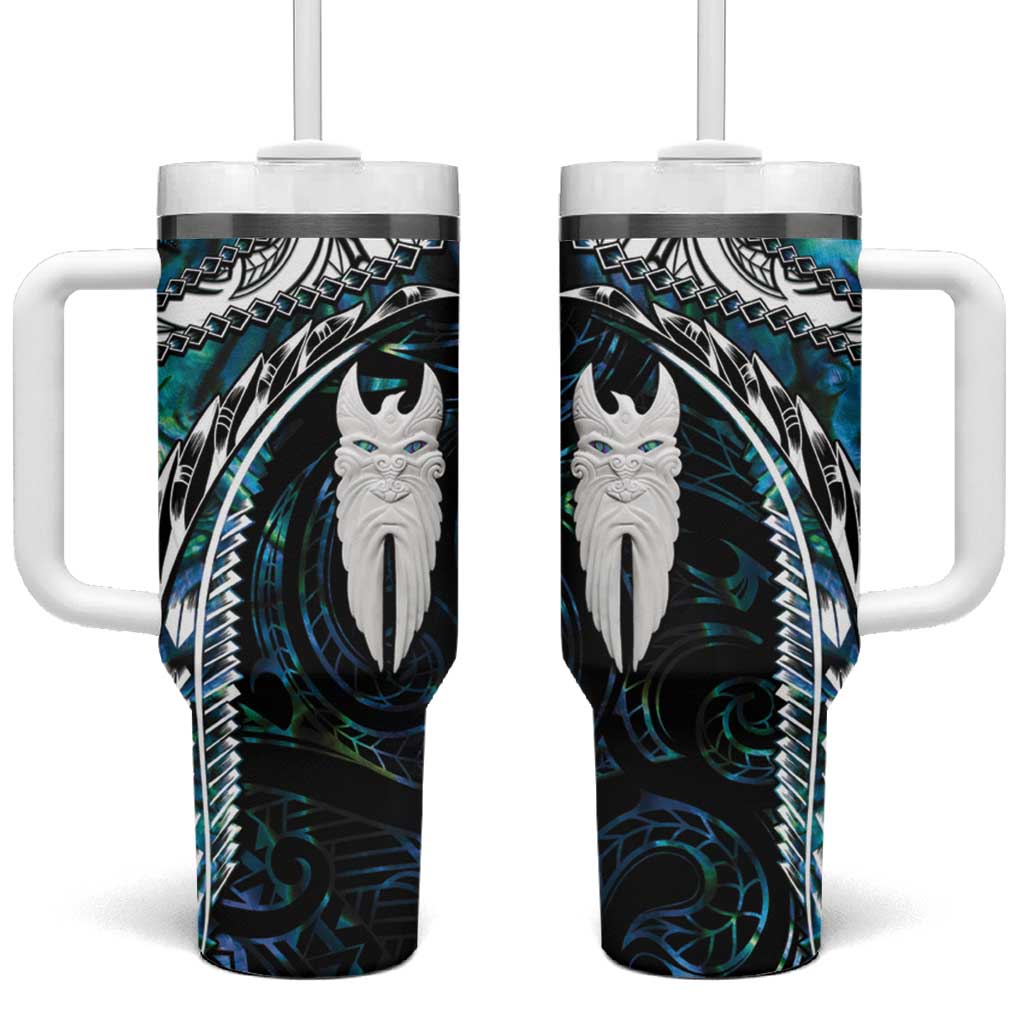 New Zealand Aotearoa Tumbler With Handle Maori Hei Rehua Paua Shell Glitter Green LT05 One Size: 40 oz Green - Polynesian Pride