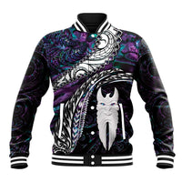 New Zealand Aotearoa Baseball Jacket Maori Hei Rehua Paua Shell Glitter Purple LT05 Unisex Purple - Polynesian Pride