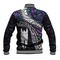 New Zealand Aotearoa Baseball Jacket Maori Hei Rehua Paua Shell Glitter Purple LT05 - Polynesian Pride