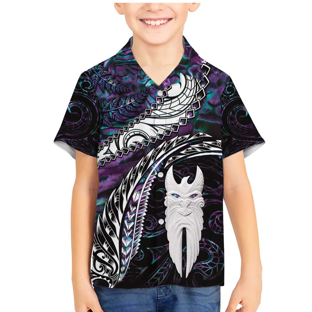 New Zealand Aotearoa Family Matching Mermaid Dress and Hawaiian Shirt Maori Hei Rehua Paua Shell Glitter Purple LT05 Son's Shirt Purple - Polynesian Pride