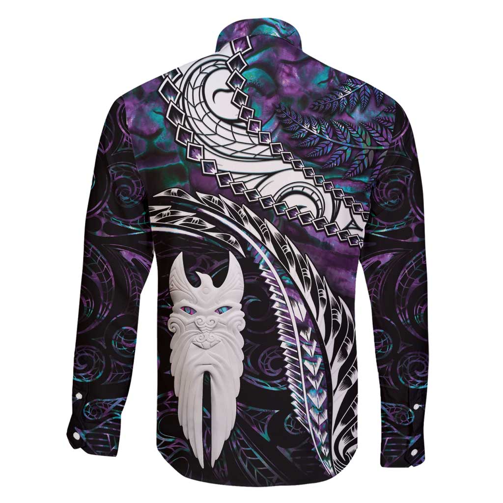 New Zealand Aotearoa Family Matching Off Shoulder Maxi Dress and Hawaiian Shirt Maori Hei Rehua Paua Shell Glitter Purple LT05 - Polynesian Pride