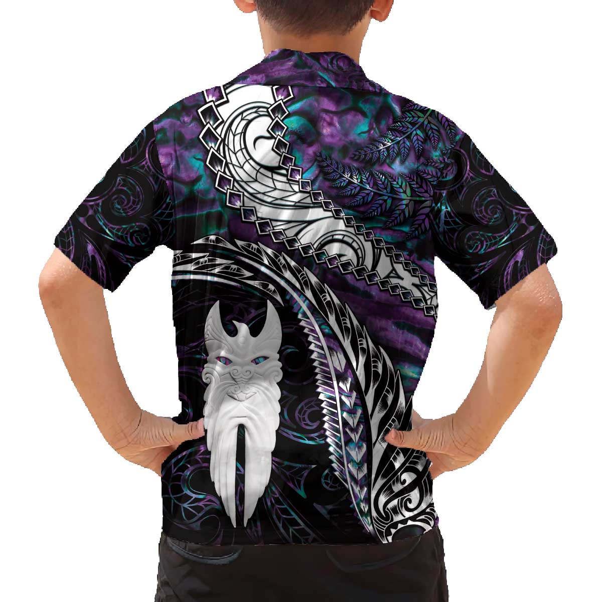 New Zealand Aotearoa Family Matching Puletasi and Hawaiian Shirt Maori Hei Rehua Paua Shell Glitter Purple LT05 - Polynesian Pride