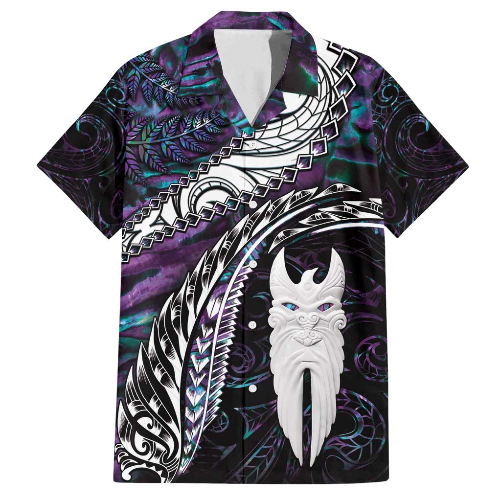 New Zealand Aotearoa Family Matching Summer Maxi Dress and Hawaiian Shirt Maori Hei Rehua Paua Shell Glitter Purple LT05 Dad's Shirt - Short Sleeve Purple - Polynesian Pride