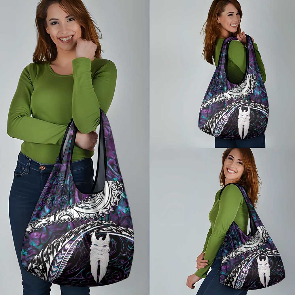 New Zealand Aotearoa Grocery Bag Maori Hei Rehua Paua Shell Glitter Purple LT05 - Polynesian Pride