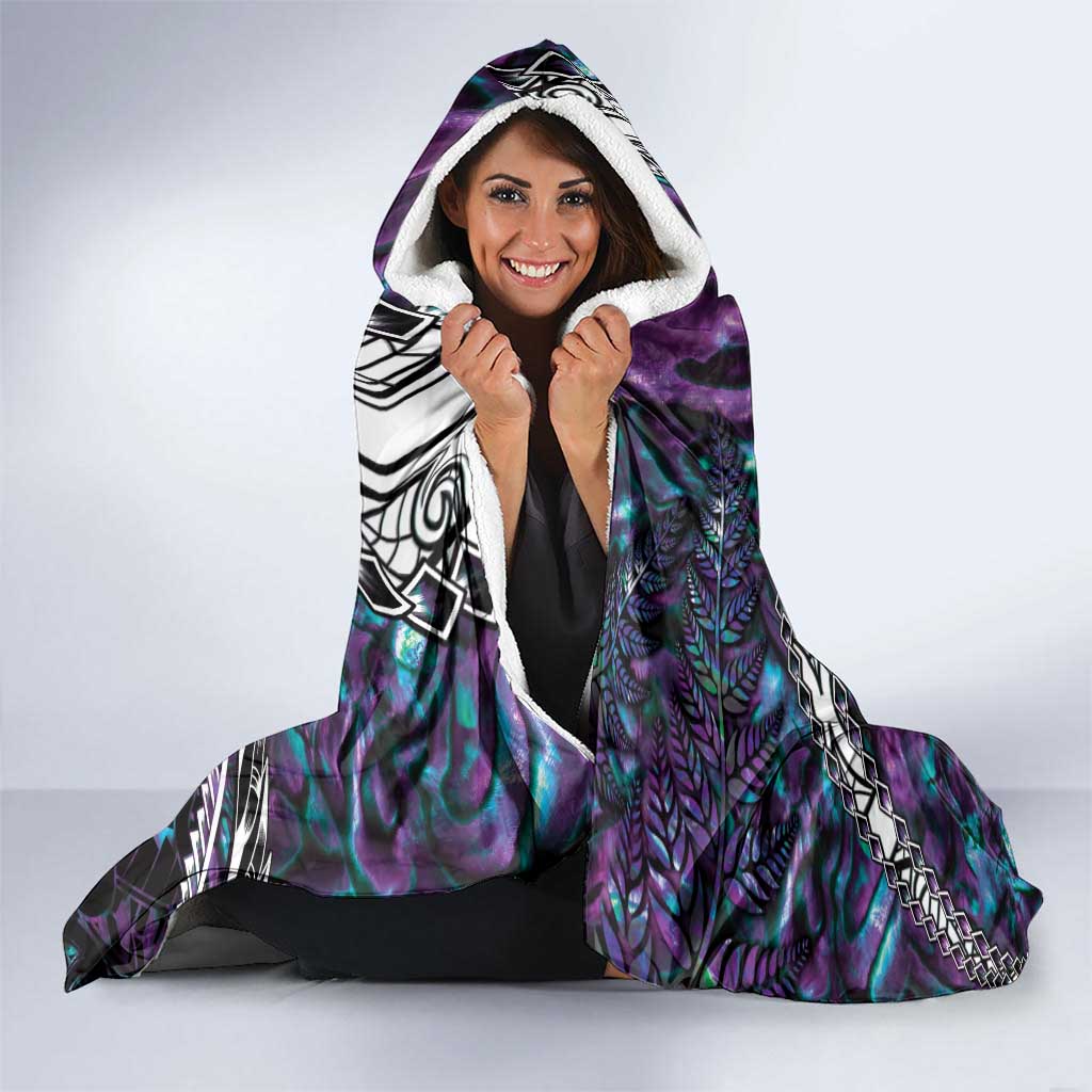 New Zealand Aotearoa Hooded Blanket Maori Hei Rehua Paua Shell Glitter Purple