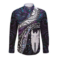 New Zealand Aotearoa Long Sleeve Button Shirt Maori Hei Rehua Paua Shell Glitter Purple LT05 Unisex Purple - Polynesian Pride