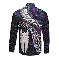 New Zealand Aotearoa Long Sleeve Button Shirt Maori Hei Rehua Paua Shell Glitter Purple LT05 - Polynesian Pride