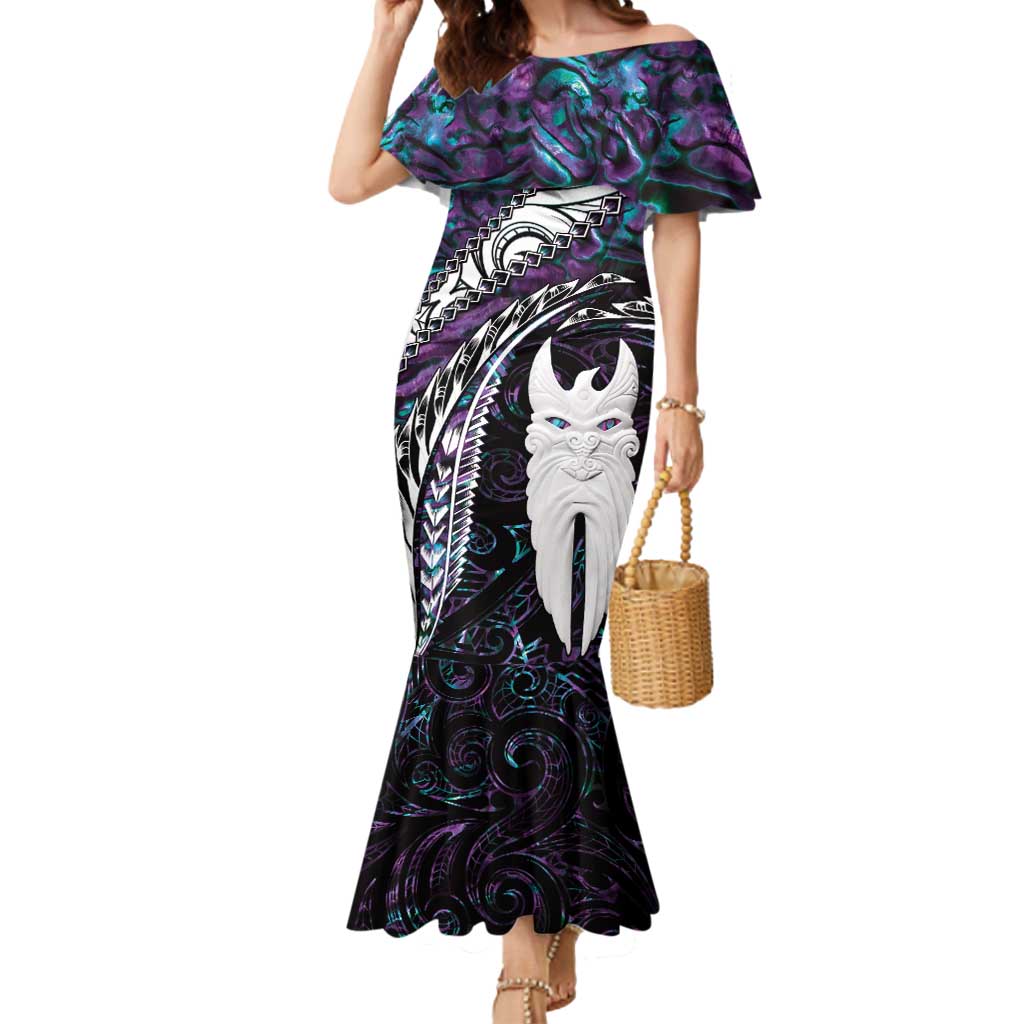 New Zealand Aotearoa Mermaid Dress Maori Hei Rehua Paua Shell Glitter Purple