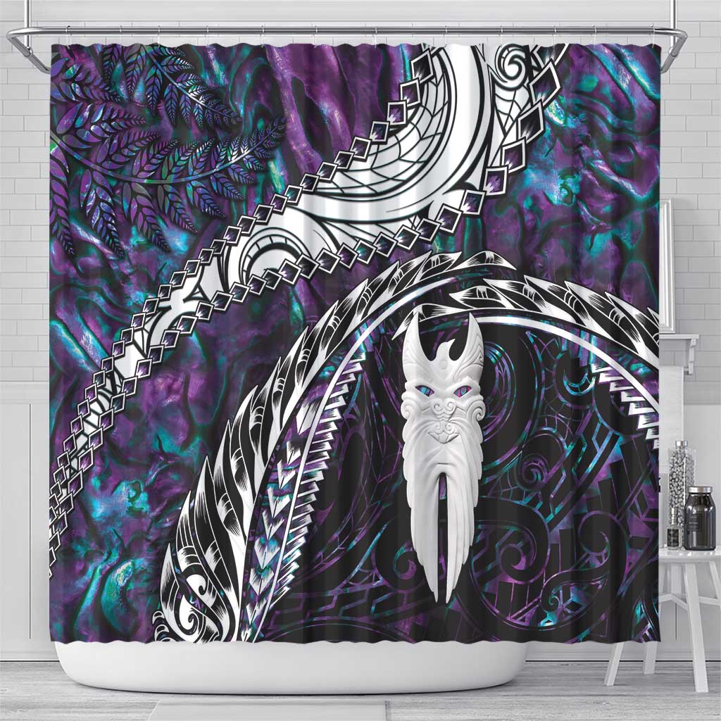 New Zealand Aotearoa Shower Curtain Maori Hei Rehua Paua Shell Glitter Purple LT05 - Polynesian Pride