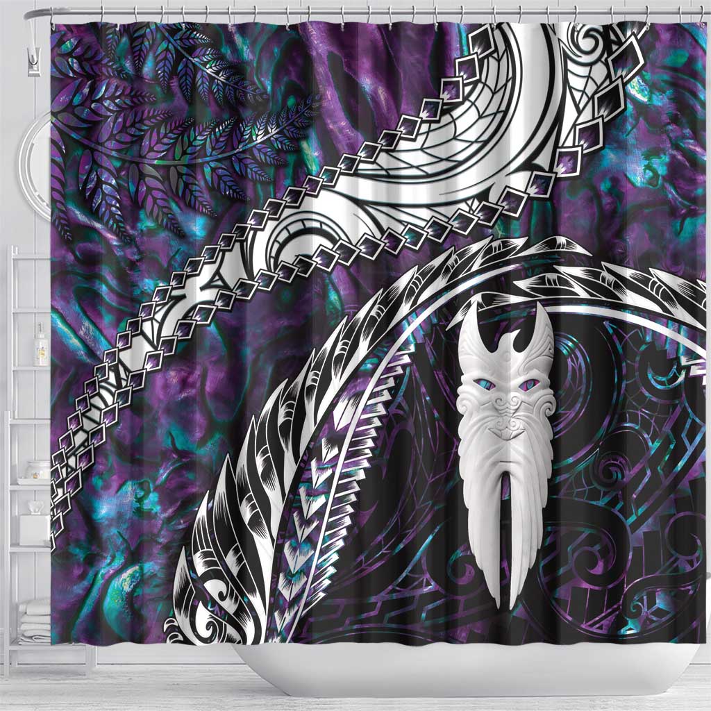 New Zealand Aotearoa Shower Curtain Maori Hei Rehua Paua Shell Glitter Purple LT05 - Polynesian Pride