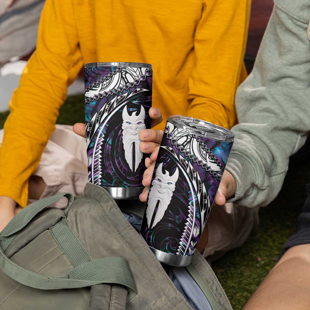 New Zealand Aotearoa Tumbler Cup Maori Hei Rehua Paua Shell Glitter Purple