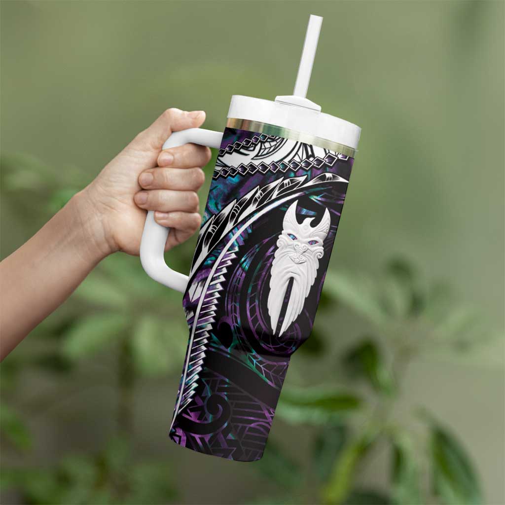 New Zealand Aotearoa Tumbler With Handle Maori Hei Rehua Paua Shell Glitter Purple LT05 - Polynesian Pride