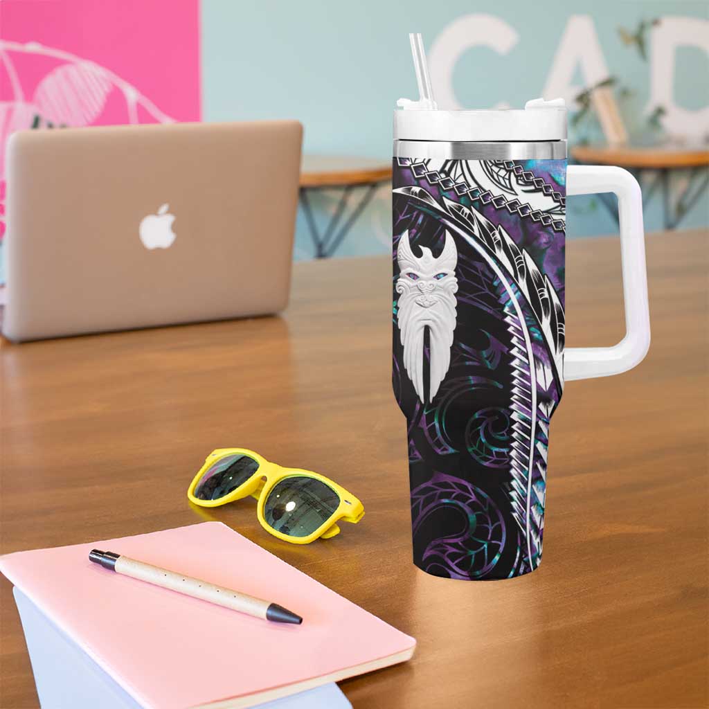New Zealand Aotearoa Tumbler With Handle Maori Hei Rehua Paua Shell Glitter Purple LT05 - Polynesian Pride